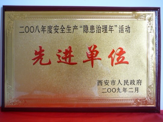 2009年2月，被西安市人民政府評為2008年度安全生產“隱患治理年”活動先進單位